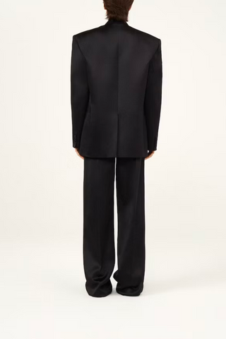 Wide leg tailored silk pants in black