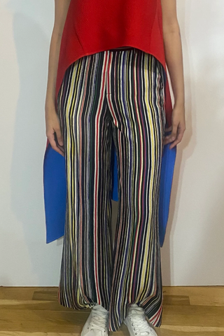 Paneled and Piped Flare Pant | Multi Stripe