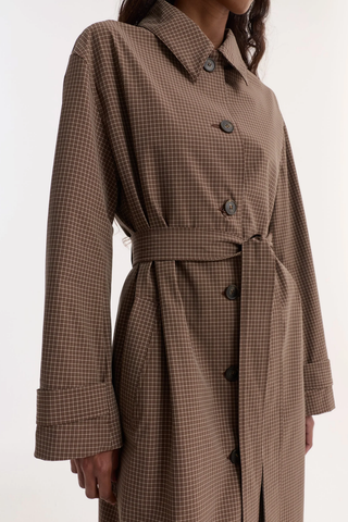 Technical Check Belted Coat | Brown Multi Check