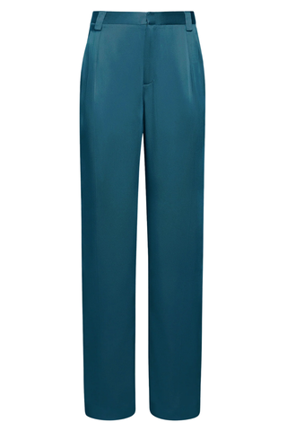 Satin Relaxed Pleated Pant | Dark Teal