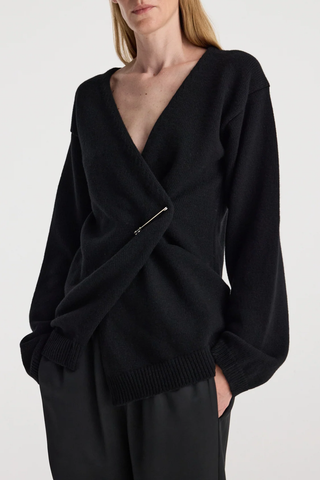 Off-Shoulder Wrap Cardigan | Black