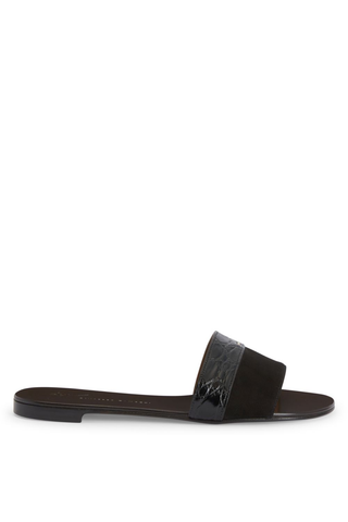 Kanda Suede and Croc Mule Flat Sandal