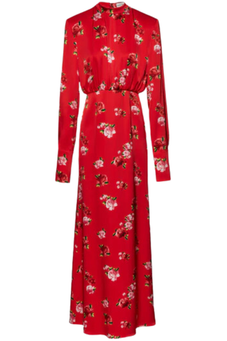 Silk Round Neck Gown | Red Print