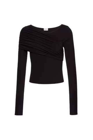 Asymmetrical ruched top in black