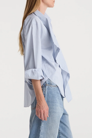 Draped Collar Shirt | Blue Stripe