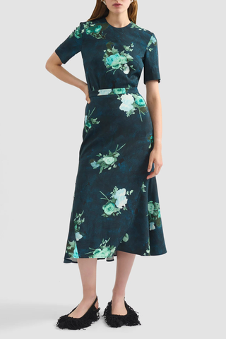 Floral Print Short Sleeve Top | Abstract Rose Navy