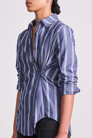 Sodi Wrap Button Up Shirt | Indigo Stripe