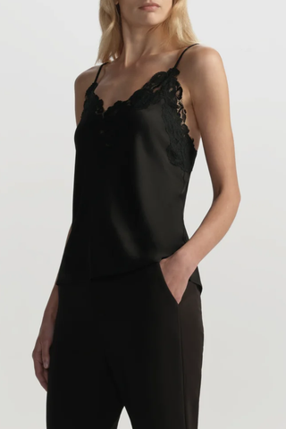 Hana Satin and Lace Camisole Top | Black/Black