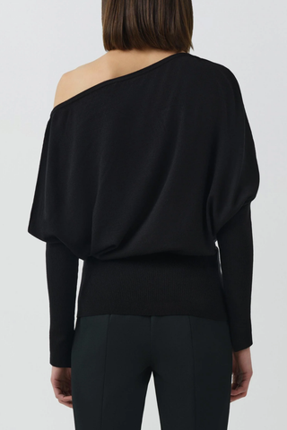 Lavina Draped Off Shoulder Sweater | Black