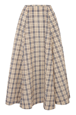 Kennedy Midi Skirt | Blue/Beige Seersucker Check