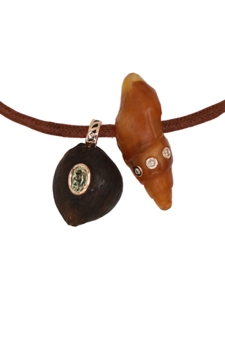 Costa Rica Oval Sillimanite and Fossil Agate with Diamonds Bead on Cord