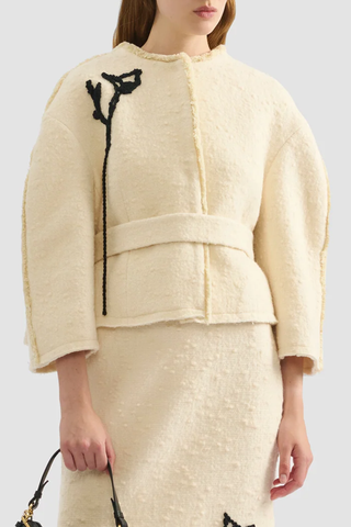 Embroidered Bouclé Cropped Jacket | Ivory