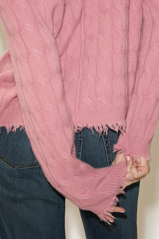 Cable V Neck Cardi | Old Rose