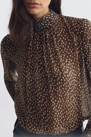 Remie Silk Blouse | Brown/Cream Wild Dots