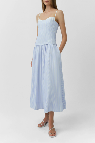 Quinlin Bustier Midi Dress | Blue Stripe