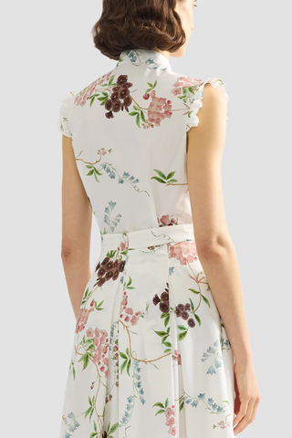 Floral Print Cotton Sleeveless Shirt | French Chintz Multi White