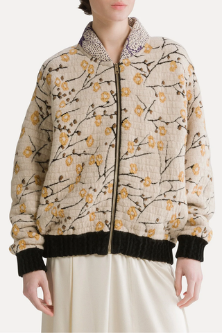 Cherry Blossom Jacquard Bomber Jacket | Mandorla