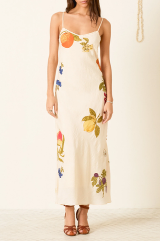 Athens Nine Fruit Silk Dress | Off-White