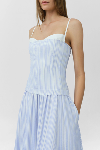 Quinlin Bustier Midi Dress | Blue Stripe