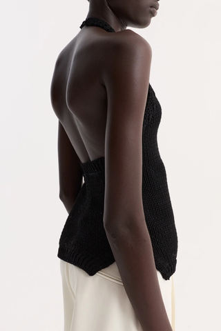 Chunky Knit Halter Top | Black