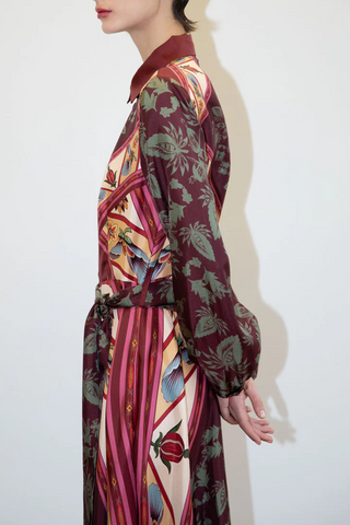 Silk Chemisier Dress | Stripes and Flowers