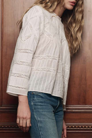 The Lattice Lace Victorian Top | White