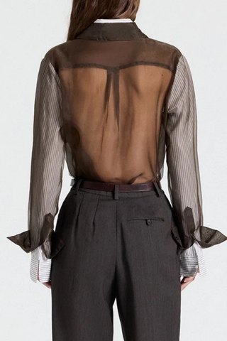 Double Layer Boyfriend Shirt | White/Turkish Coffee