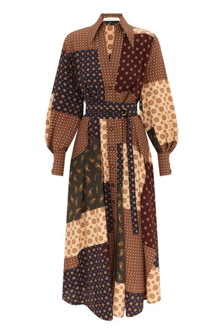 Tuck Midi Dress | Geo Patch Print