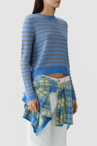 Pebble Stripe Shrunken Crew Sweater | Delft Blue Combo