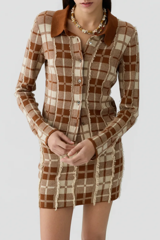Fringe Plaid Mini Skirt | Burnt Sienna/Sandstone