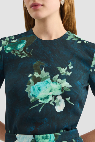 Floral Print Short Sleeve Top | Abstract Rose Navy