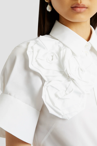 Button Down Shirt With Rosettes | White