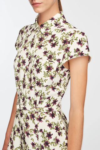 Isabeli Dress | Lillies Purple/Olive On Ivory