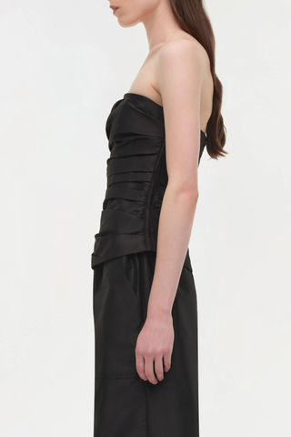 Emerson Ruched Taffeta Bustier Top | Black
