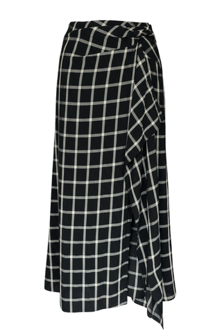 Crushed Window Check Drape Pencil Skirt | Black