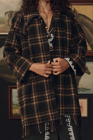 The Fringe Coat | Caramel And Black Frontier Plaid