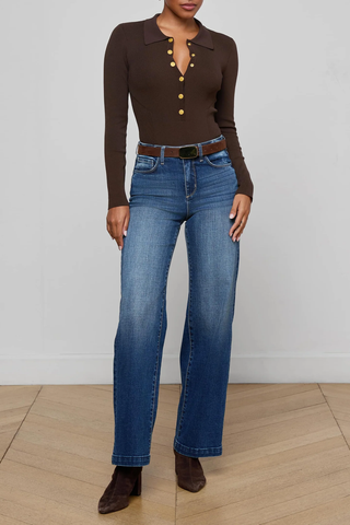 Elisabetta Knit Bodysuit | Dark Brown/Gold