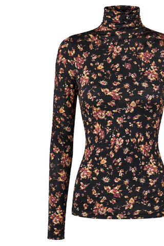 Aurelia Jersey Long Sleeve Turtleneck Top | Noir Floral
