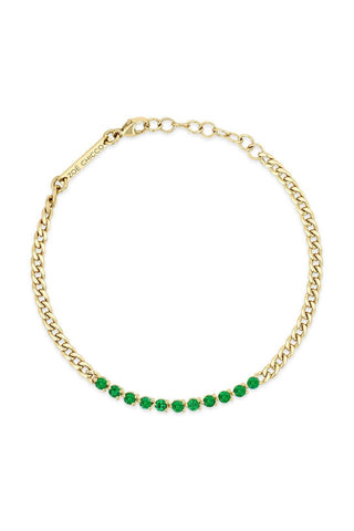 14k Emerald Tennis Segment Small Curb Chain Bracelet