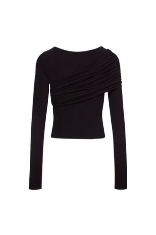 Asymmetrical ruched top in black