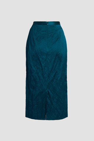 Embroidered Textured Satin Midi Pencil Skirt | Smokey Blue