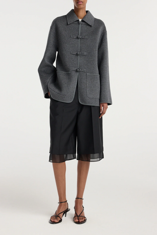 Double-Faced Wool Pankou Closure Jacket | Dark Grey Melange