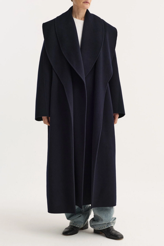 Signature Double-Faced Scarf Coat | Navy
