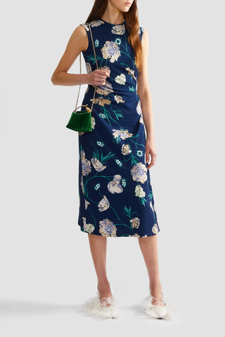 Floral Ponte Sleeveless Midi Dress | Belle Epoque Poppy Navy