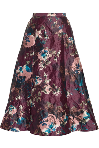 Floral Textured Satin A-Line Midi Skirt | Fonteyn Rose Burgundy