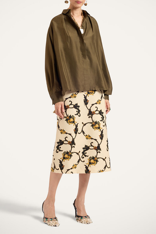 La Scala Shirt With Feathers | Solid Moss Green