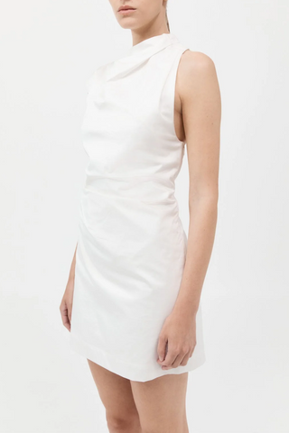 Asymmetric Tuck Mini Dress | White