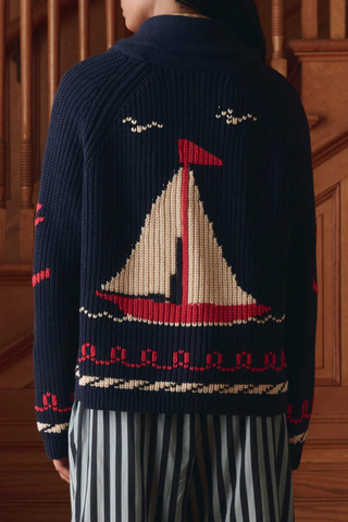 The Sailboat Lodge Cardigan | Dark Navy