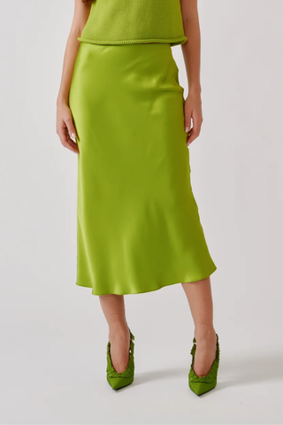 Miranda Scallop Trim Bias Cut Pull On Skirt | Chartruese