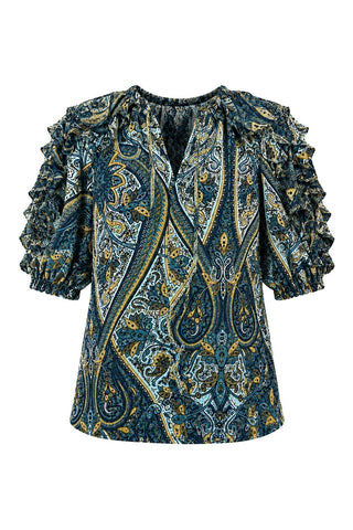 Josephine Short Sleeve Silk Top | Prussian